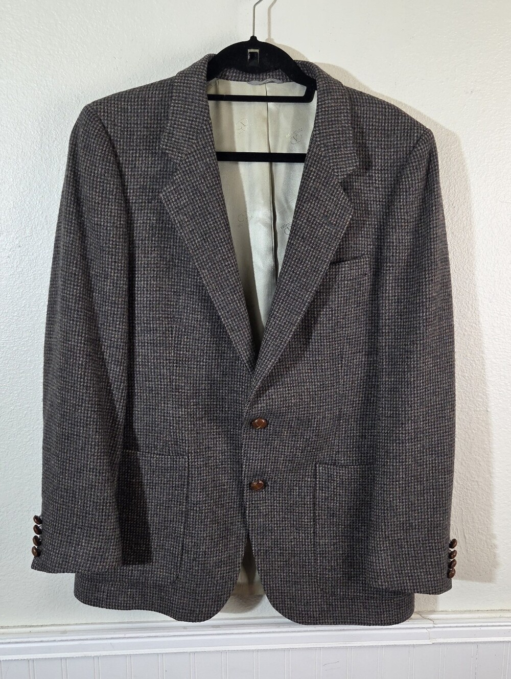 Vintage Valentino Uomo Wool Sport Coat Blazer Mens 42R L Brown Tweed Italy